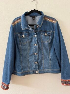 Baccini Vintage Embellished Blue Denim Jacket